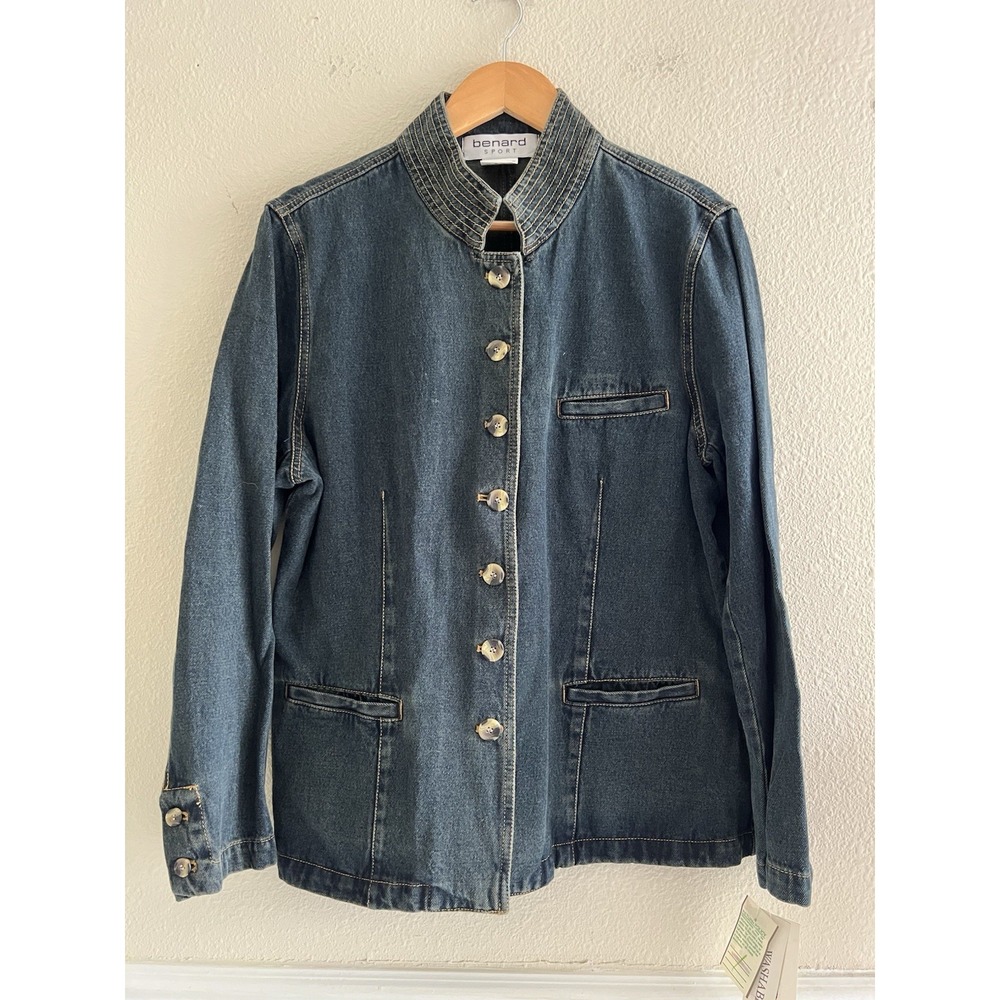 Benard Sport Vintage New Womens 12 Dark Wash Denim Jacket Military Deadstock